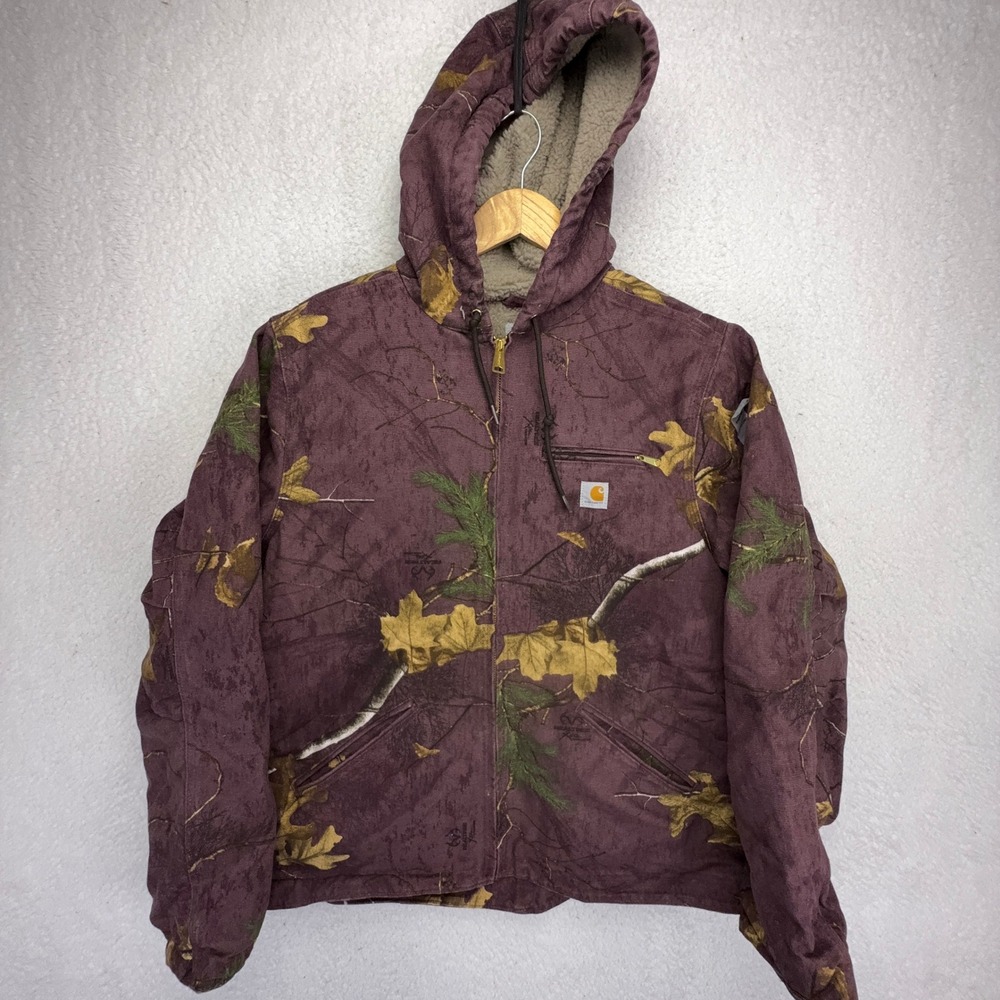 Carhartt Jacket Sherpa Lined Womens Large 102309 546 RealTree Camo Purple NWT